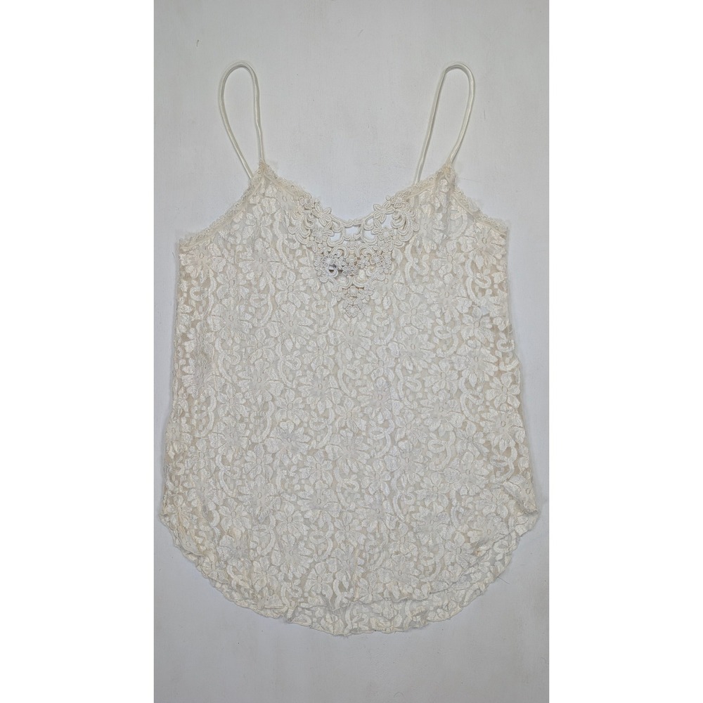 Cinema Etoile Cream Floral Lace Camisole Embroidered Applique V-Neck Tank Top